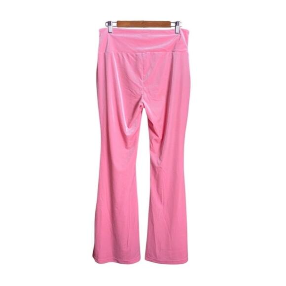 Juicy by Juicy Couture Sz L Pink Velour Flare Track Pants Pull On Stretch Crown - Picture 2 of 9